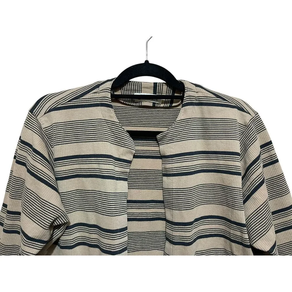 Striped Open Front Cardigan Blazer Textured Knit 3/4 Sleeve Casual Office‎ Wear
